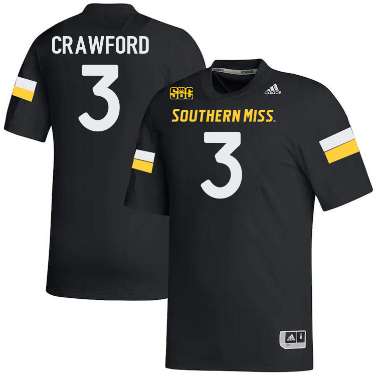 Southern Miss Golden Eagles #3 Ethan Crawford Jersey Football Uniforms-Black